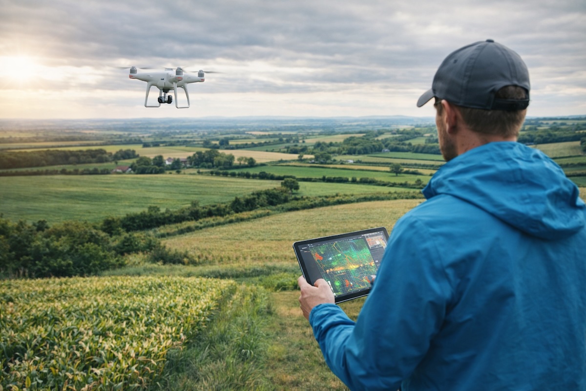 Operatore drone su territorio agricolo